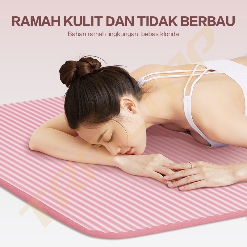 Paus Biru - Yoga Mat NBR Tebal 10mm Matras Olahraga Anti Slip 185x61cm / Karpet Yoga Elastis Tahan Panas & Minyak / Matras Senam Fitness Gym Empuk Nyaman Untuk Tulang Ekor Free Tas - Gambar 4
