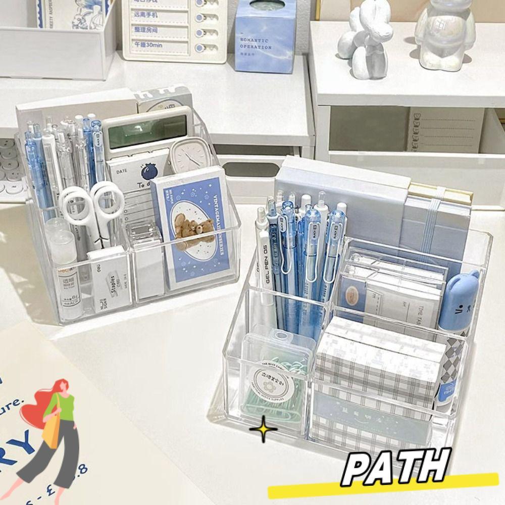 PATH Acrylic Pen Holder, Transparent Square Storage Rack, Three Grid ...