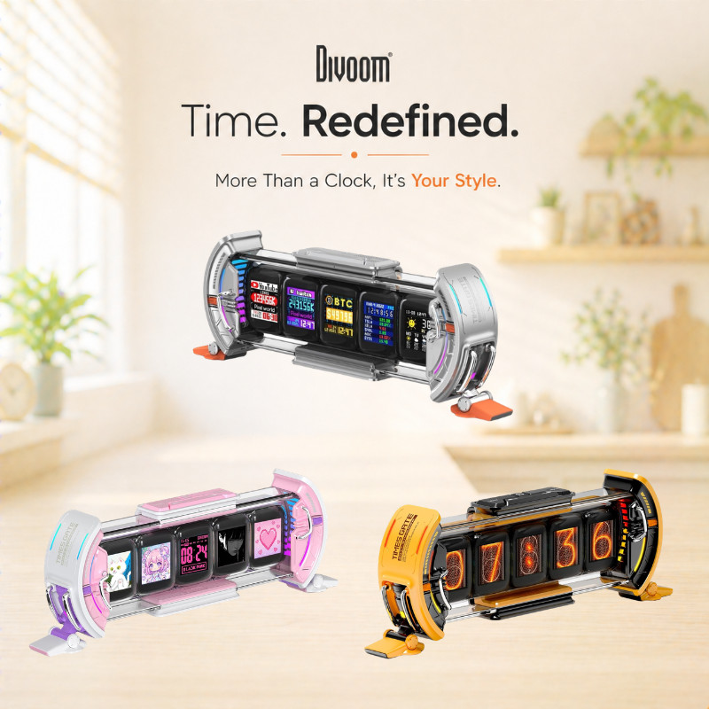 Divoom Times Gate 5Way Digital Clock - Steampunk Style RGB Light Gadget ...