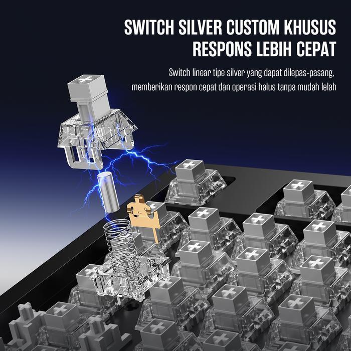 Gamen Titan 10 / X Mechanical Gaming Keyboard Custom Silver Switch Wired - Gambar 3
