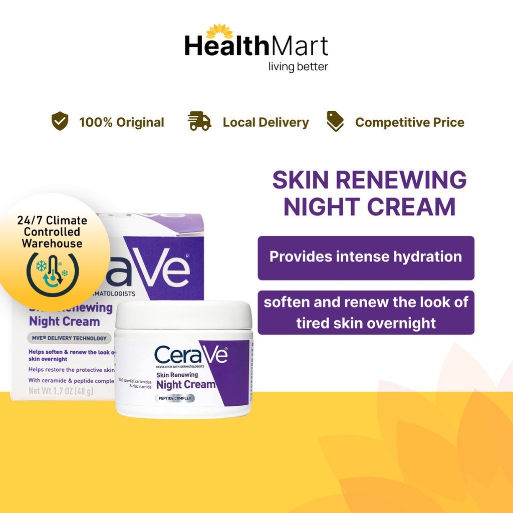 SG] CeraVe Night Cream for Face, Skin Renewing Night Cream with