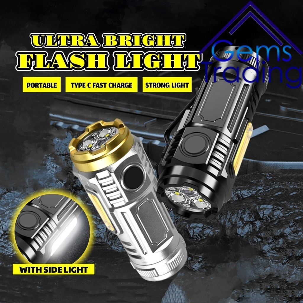 Ultra Bright Rechargeable Mini Three Eye Flashlight With Side Light ...