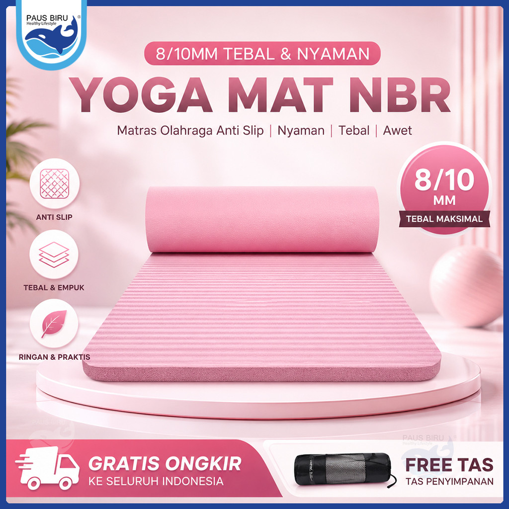 Paus Biru - Yoga Mat NBR Matras Olahraga Matras Yoga Anti Slip Karpet Olahraga Tebal 8/10mm