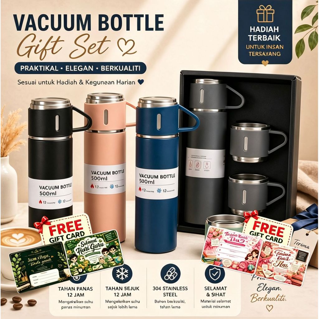 500ml Double-Layer Stainless Steel Vacuum Flask Gift Set
