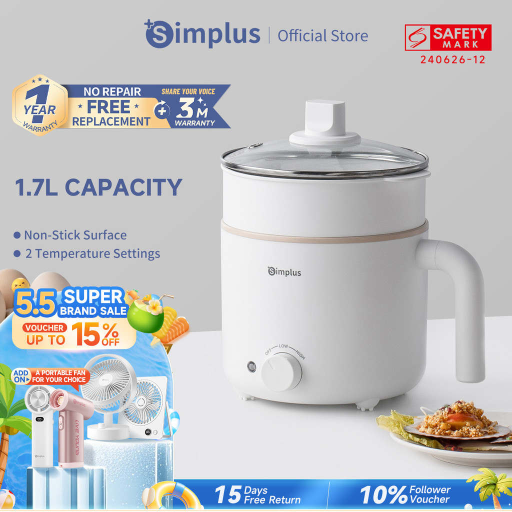 Simplus 1.7L Electric Cooker | 630W Power Quick Heating | Non-Stick ...