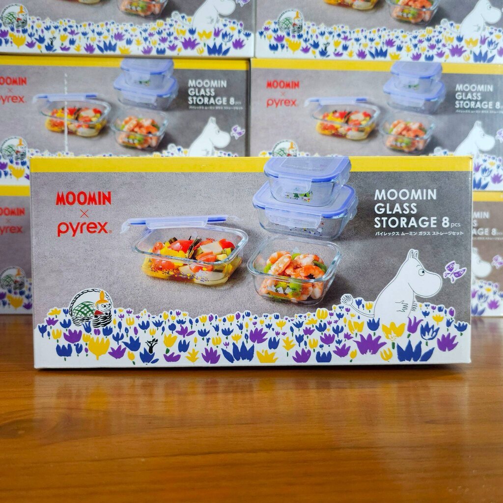 Pyrex Glass Storage Box Durable Moomin Food Container Bowls Set 8pcs ...