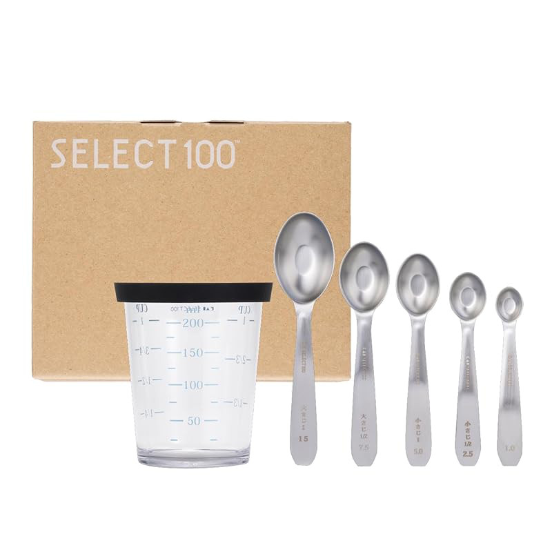 KAI Measuring Cup with Lid 200ml Oval Shape, Set of 5 Measuring Spoons ...