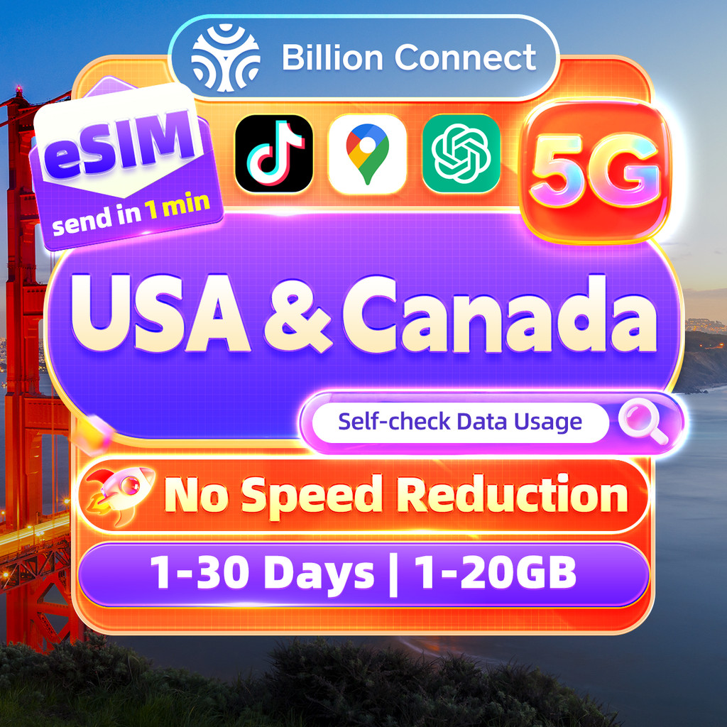USA + Canada eSIM Unlimited 5G High Speed Data Daily 500MB-2GB Total 3 ...