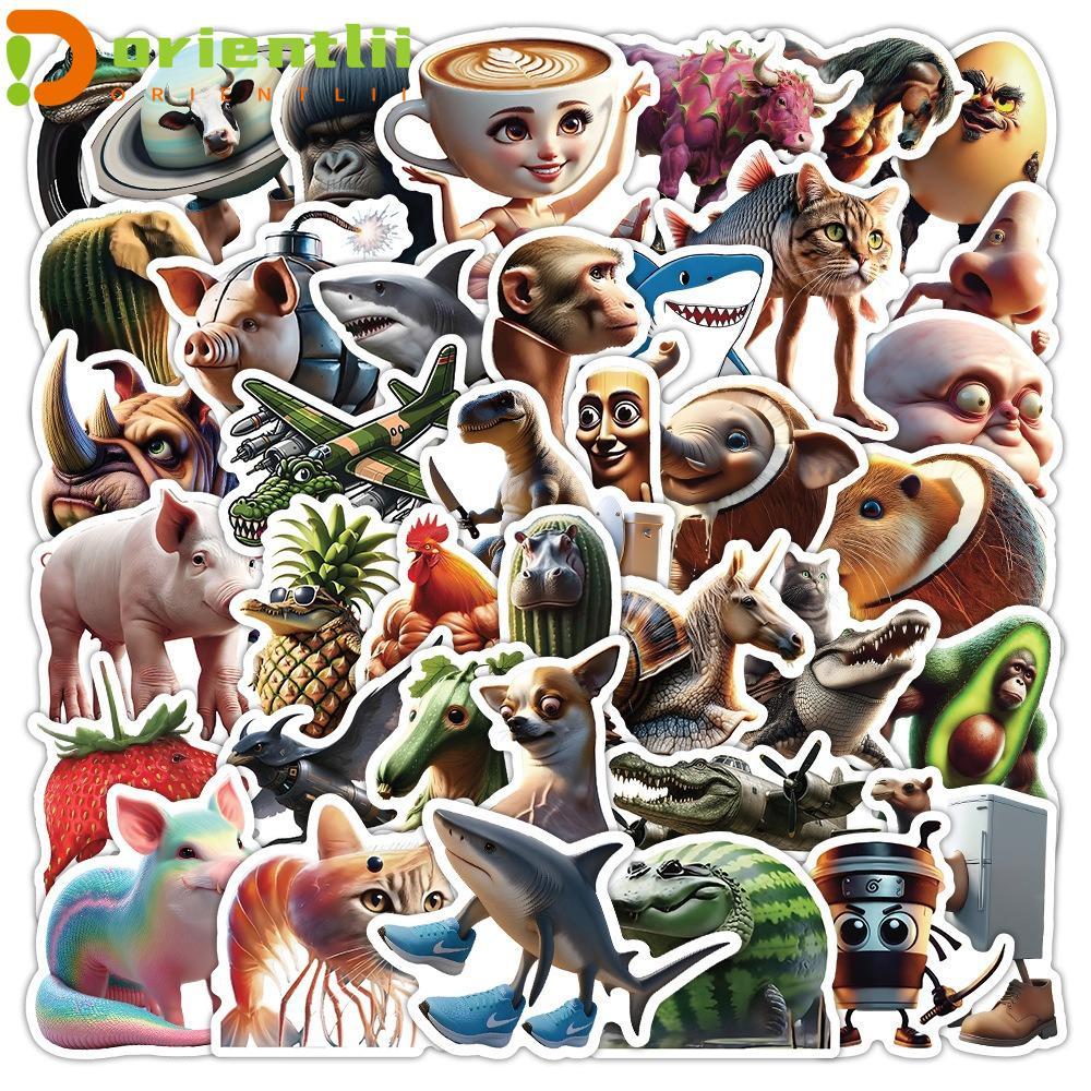 ORIENTLII 50pcs Tung Tung Sahur Stickers, Neon Color Cartoon Decorative ...