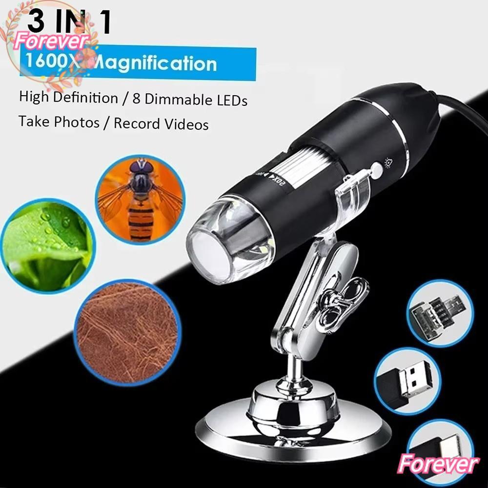 FOREVER Digital Microscope Camera, Adjustable Stand 1600X Magnification ...