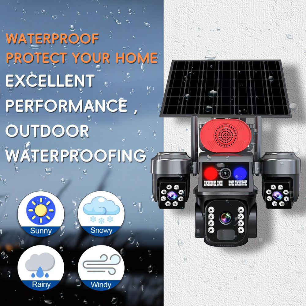 Solar-Powered Camera V380Pro Outdoor Triple-Lens Triple-View 6MP WiFi ...