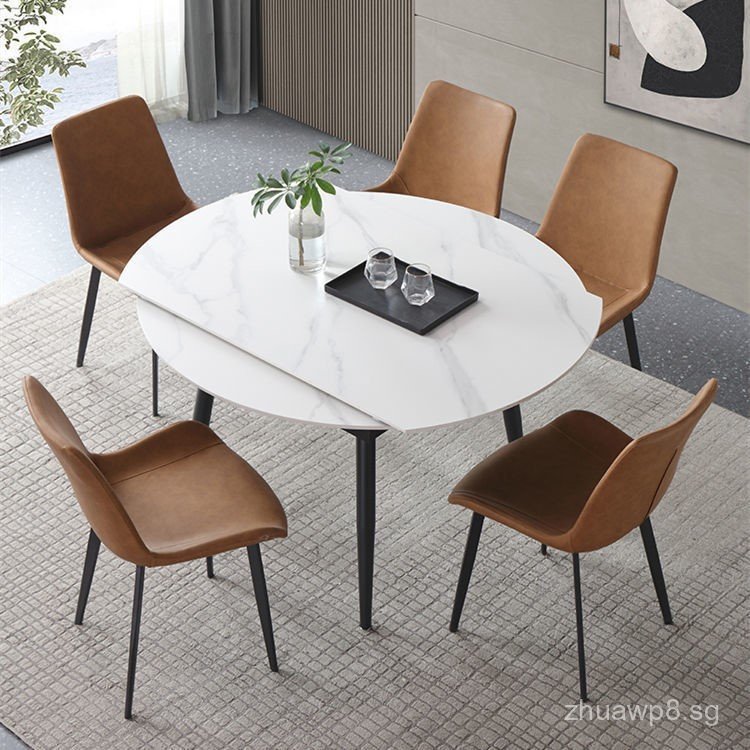 Italian Style Rock Slab Dining Table Convertible Round Table Light ...