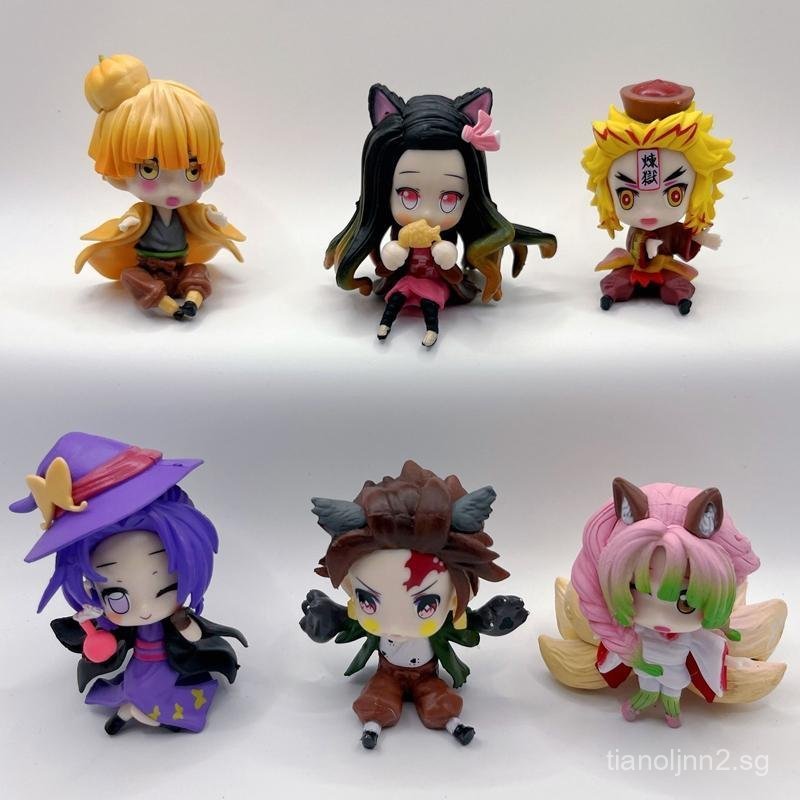 6Pcs/Set 7-8cm Anime Demon Slayer Tanjirou Nezuko Eat Fish Agatsuma ...
