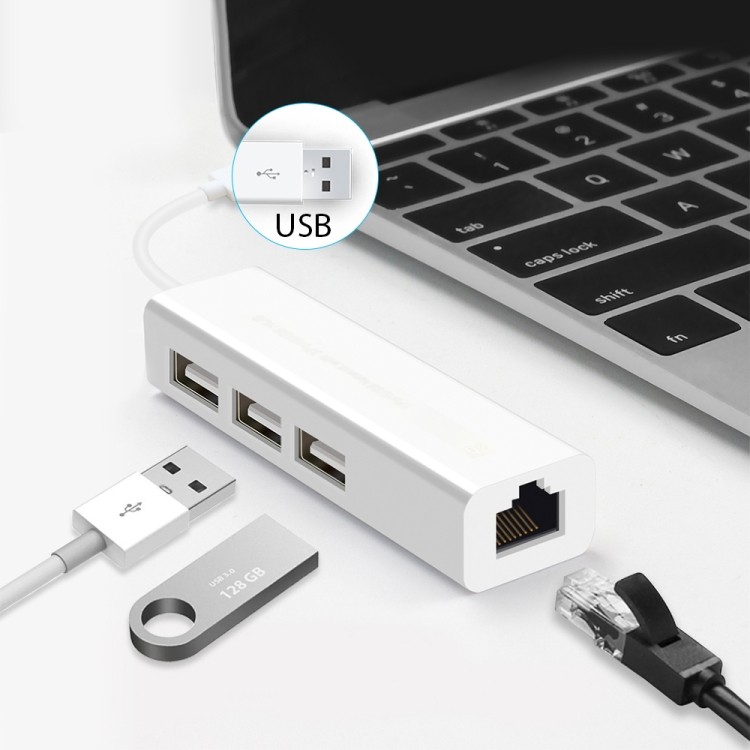 New USB 2.0 Ethernet Network Adapter + 3 Ports USB HUB(White) | Shopee ...