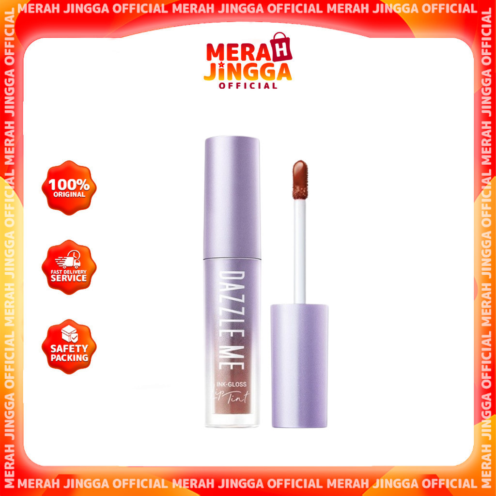 DAZZLE ME Ink-Gloss Lip Gloss Tinted Stain Tint Watery Ink Gel Moist Hydrating / Merah Jingga Official