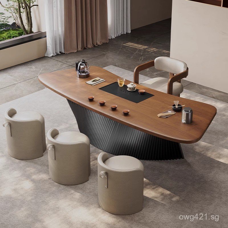 New Chinese Style Tea Table Curved Balcony Tea Table with Seat ...