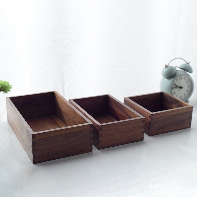 Desktop Lidless Black Walnut Wooden Box Miscellaneous Solid Wood ...