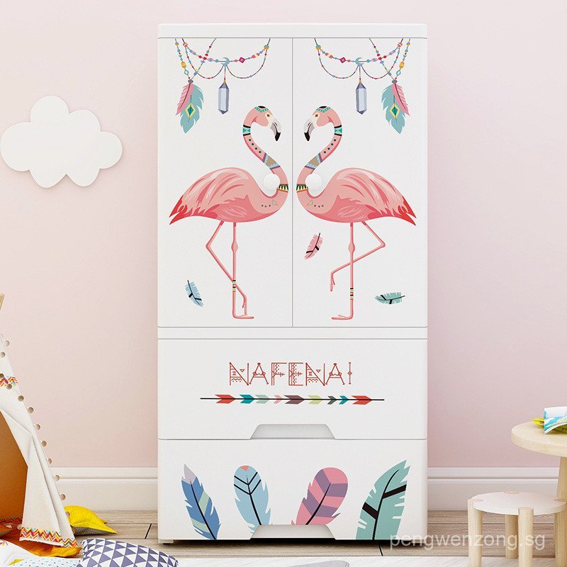 Flamingo Large Double Door Drawer Storage Cabinet Baby Wardrobe Toy ...