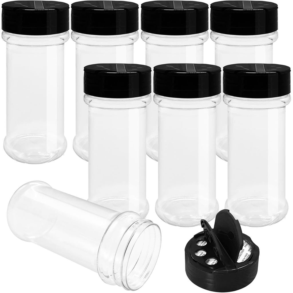 OJYUDD 8 Pack 5.5 Oz Plastic Round Spice Bottles with Black Shaker Lids ...