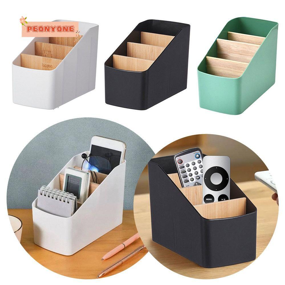 PEONYTWO Desktop Storage Box, 4 Grids Multifunction Remote Controller ...