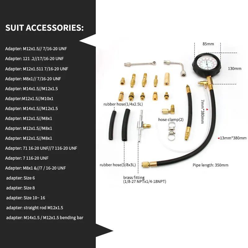 20Pcs Professional Vehicle Fuel Injection Pressure Gauge Meter ...