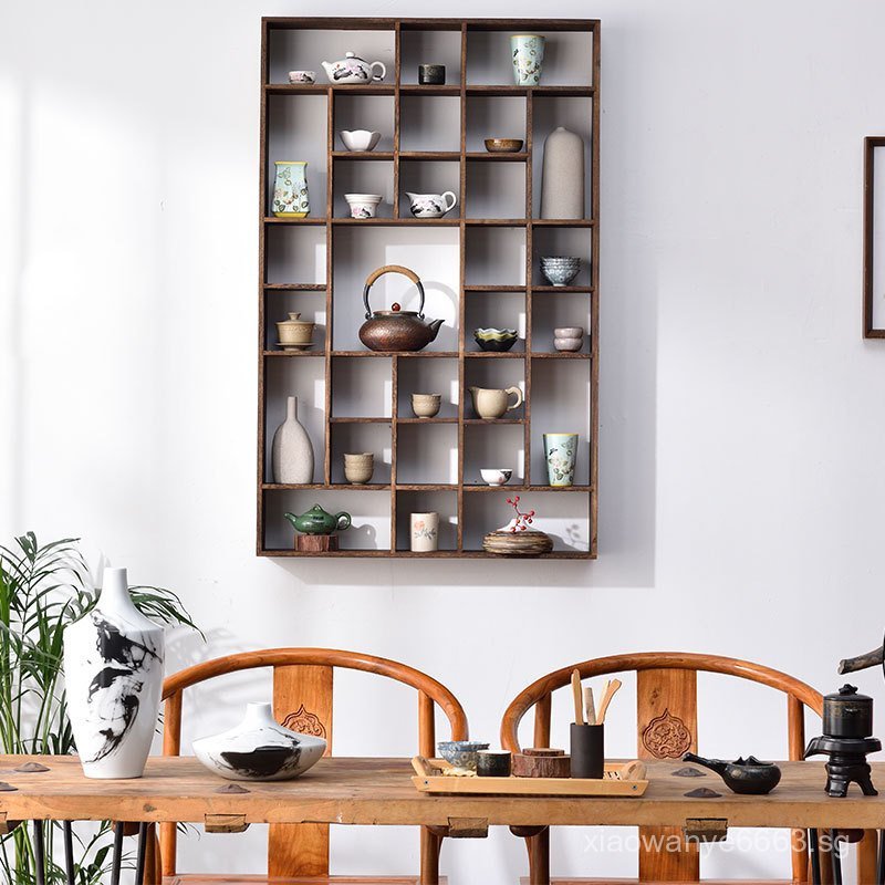 Solid Wood Multi-Treasure Pavilion Tea Cup Rack Teapot Tea Set Storage ...