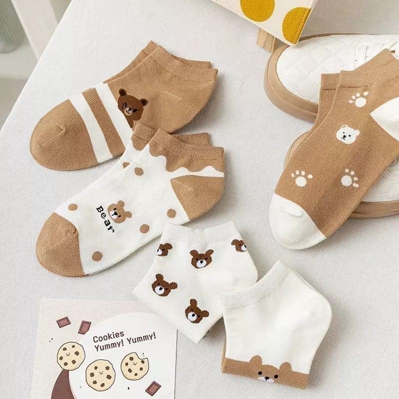 POPmaker shop Kaos Kaki Korean Style Bear Brown - Desain Unisex yang Stylish, Nyaman untuk Sehari-hari cod - Gambar 2