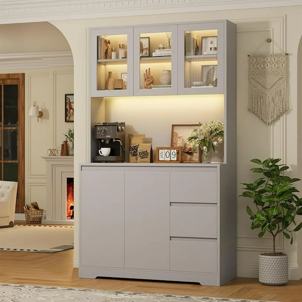 Kitchen Cabinet, Led Lights And Charging Station, Kitchen Hutch Cabinet ...