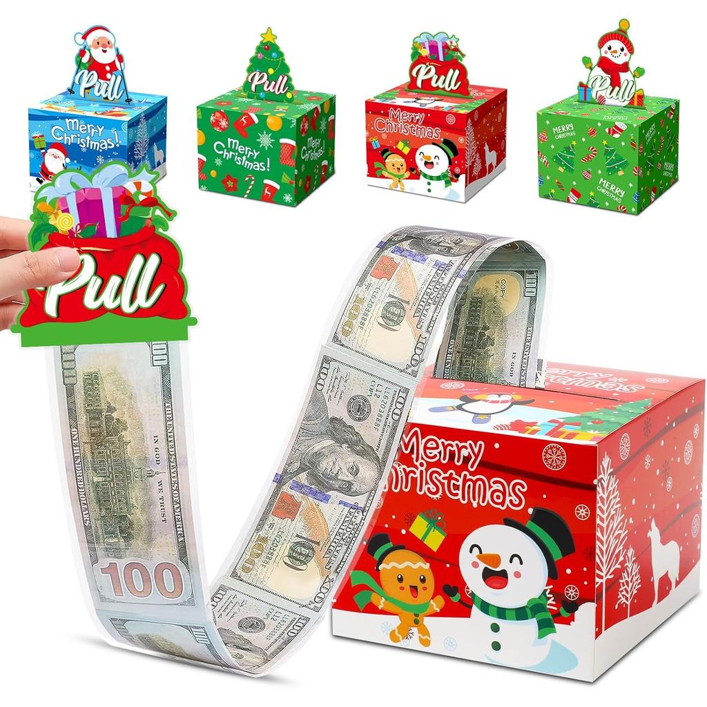4 Pack Christmas Money Box for Cash Gift Money Roll Gift Boxes with ...