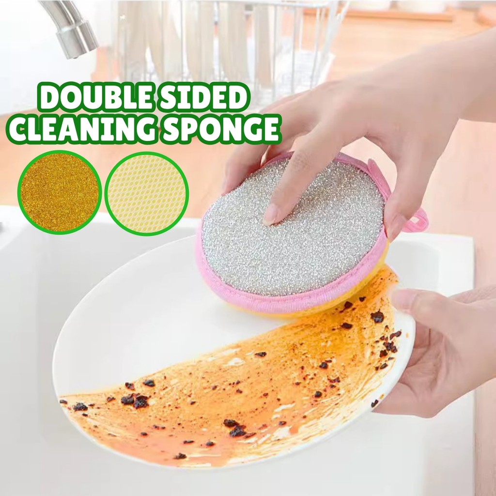 Kitchen Double-Sided Thick Cleaning Sponge Round Scrubber Sponge Net ...