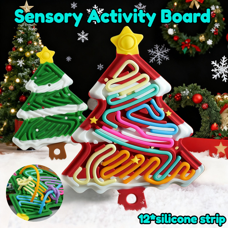Christmas Tree Sensory Fidget Board 12 Tactile Silicone Strings for ...