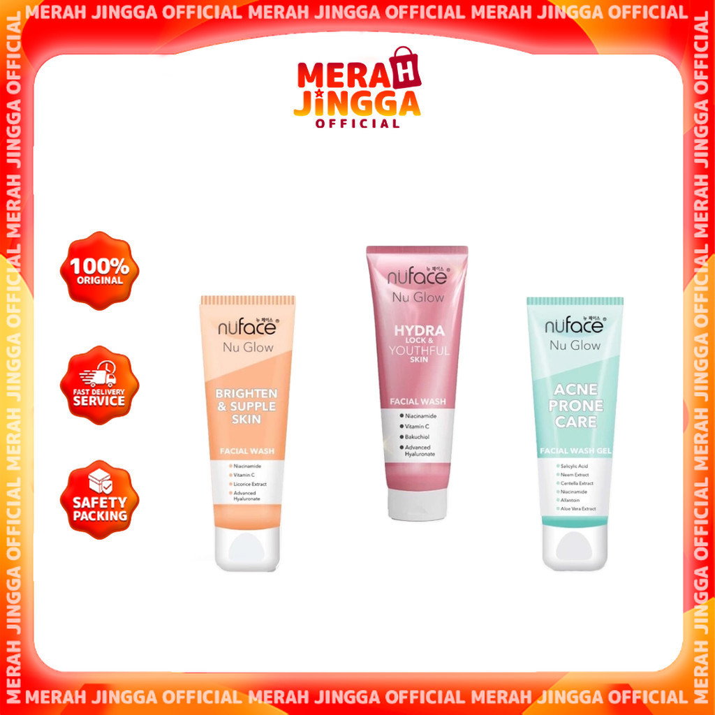 Nuface Nu Glow Facial Wash 80ml / Hydra Lock & Youthful / Brighten & Supple / Acne / Merah Jingga Official