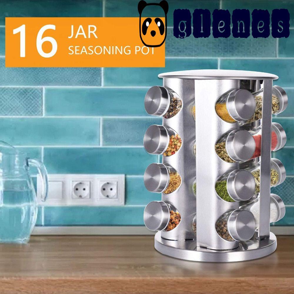GLENES Seasoning Bottle, 360 Rotating Round Design Rotating Spice Rack ...