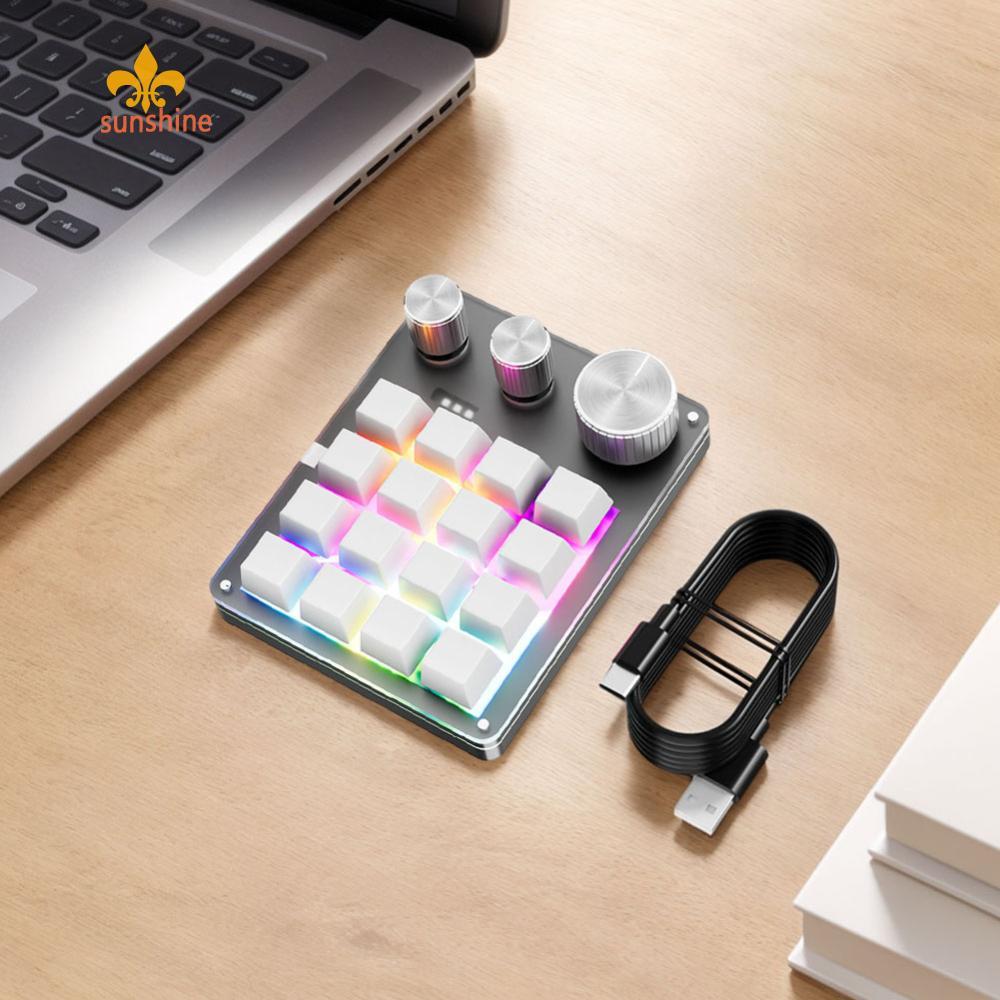 16 Keys Triple Knob One-Handed Keyboard Type-C Wired/Bluetooth ...