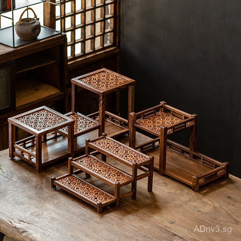 Chinese Retro Style Walnut and Walnut Wood Display Shelf Desktop Tea ...