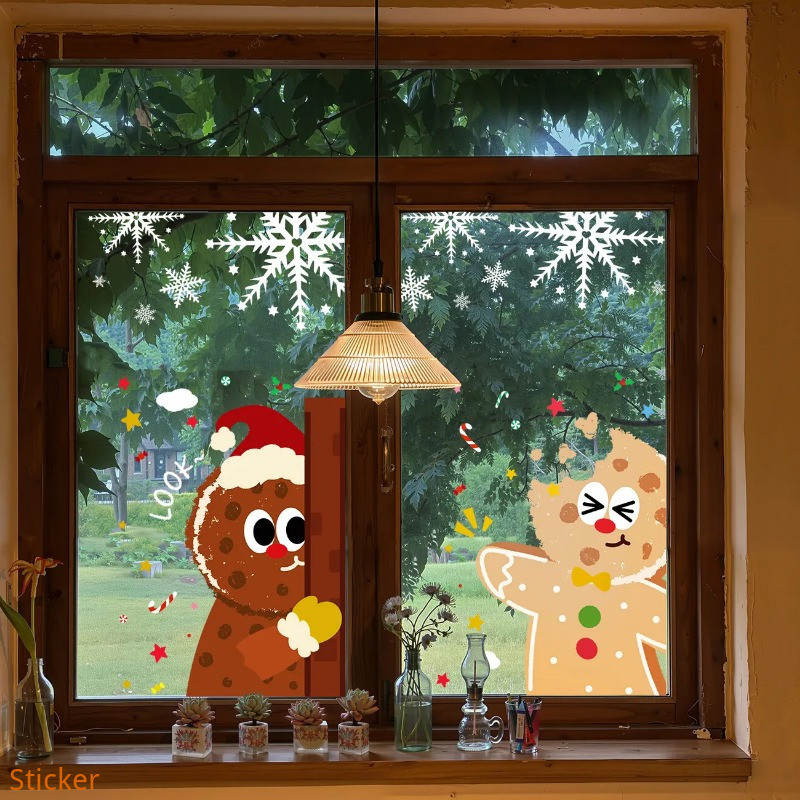 Christmas Decoration Gingerbread Man Electrostatic Stickers Household ...