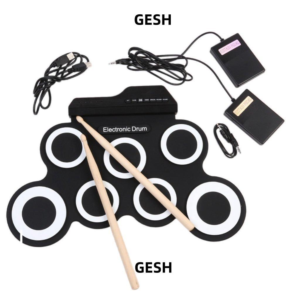 GESH Electric Drum Set, Silicone Hand Roll Music Drums, Digital ...