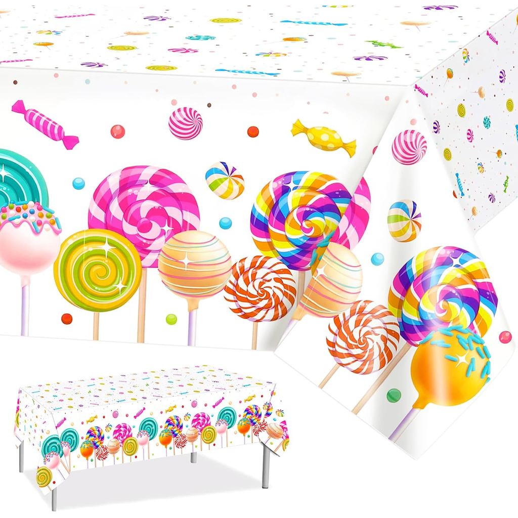 PHOGARY Sweet Candyland Tablecloth, 3 Pack Candies Theme Plastic Table ...