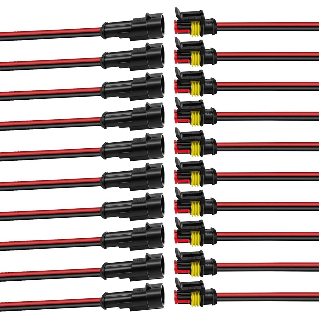10Pcs Car Waterproof Electrical Connector, 2 Pin Connector, 16 AWG 2 ...