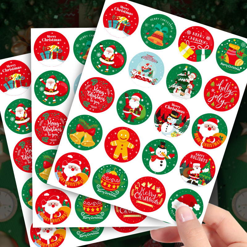 50 stickers, round Christmas stickers, gift packaging seals, Santa ...