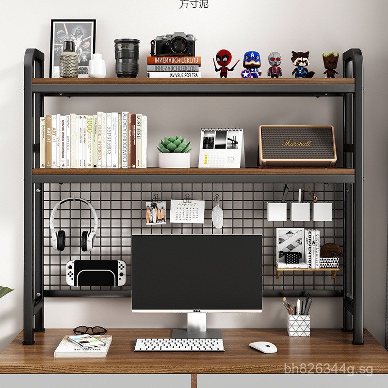 Computer Desk Bookshelf with Grid Storage Rack Computer Desk Bedside ...