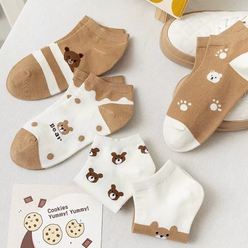 POPmaker shop Kaos Kaki Korean Style Bear Brown - Desain Unisex yang Stylish, Nyaman untuk Sehari-hari cod - Gambar 4