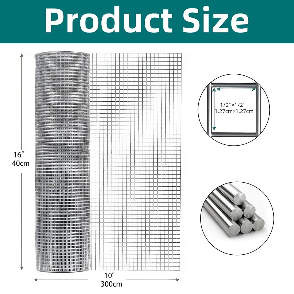 Hardware Cloth 1/2 inch 16in X 10ft Galvanized Welded Wire Mesh Roll ...