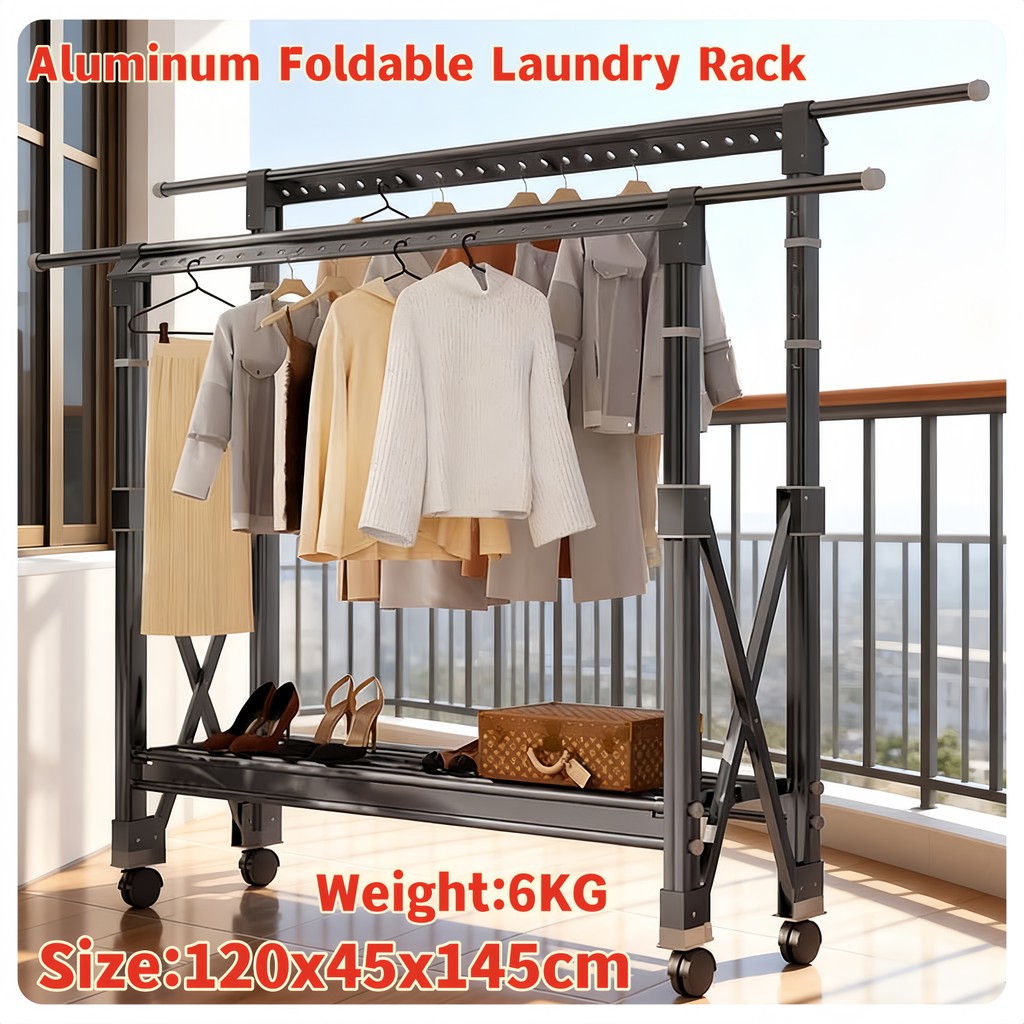 Aluminum Foldable Laundry Rack with Wheels Telescopic Rack Extendable ...