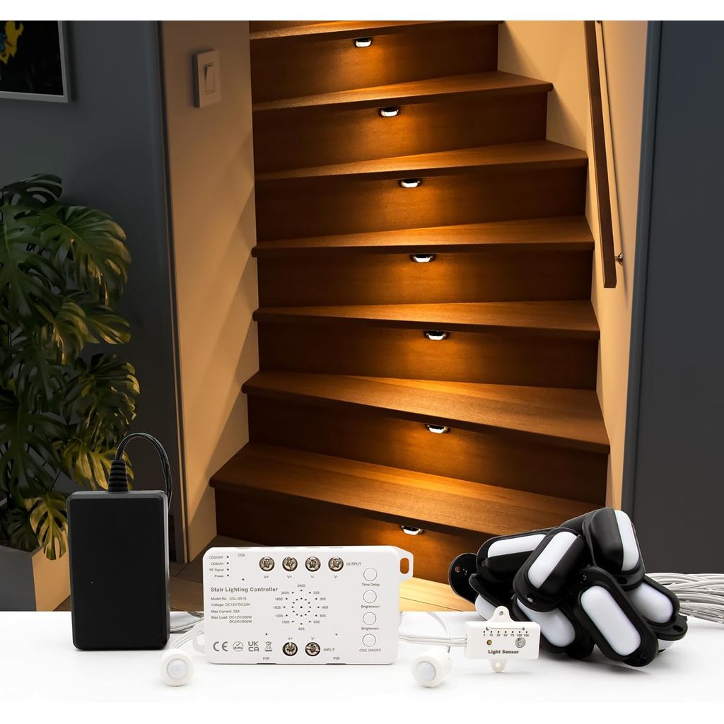 Motion-Triggered LED Stair Lighting Kit SSL-0516-B, Dimmable Delay ...