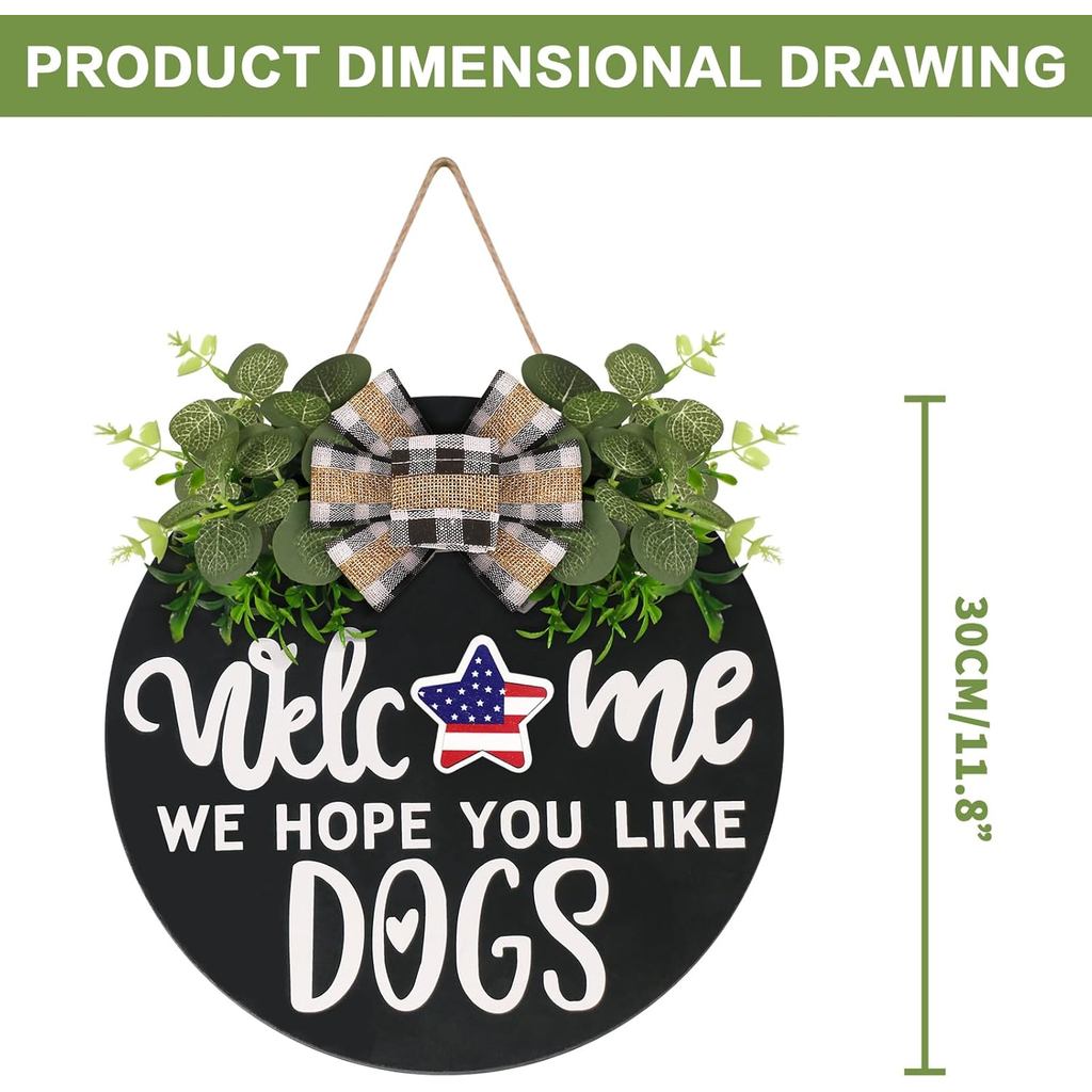 Interchangeable Wooden Seasonal Welcome Sign, Rustic Round Dogs Sign ...