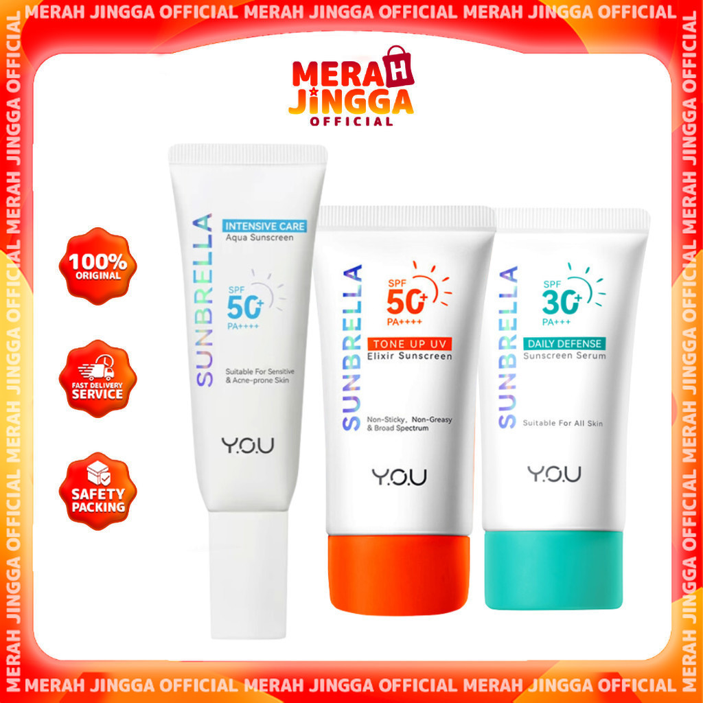 Y.O.U Sunbrella Tone Up UV Elixir Sunscreen / Intensive Care / Daily Defense / Merah Jingga Official