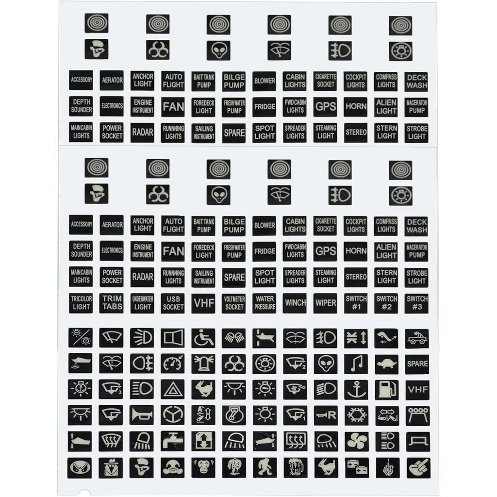 2 Set 132PCS Rocker Switch Label Decal Night Glow Graphic Text Rocker ...