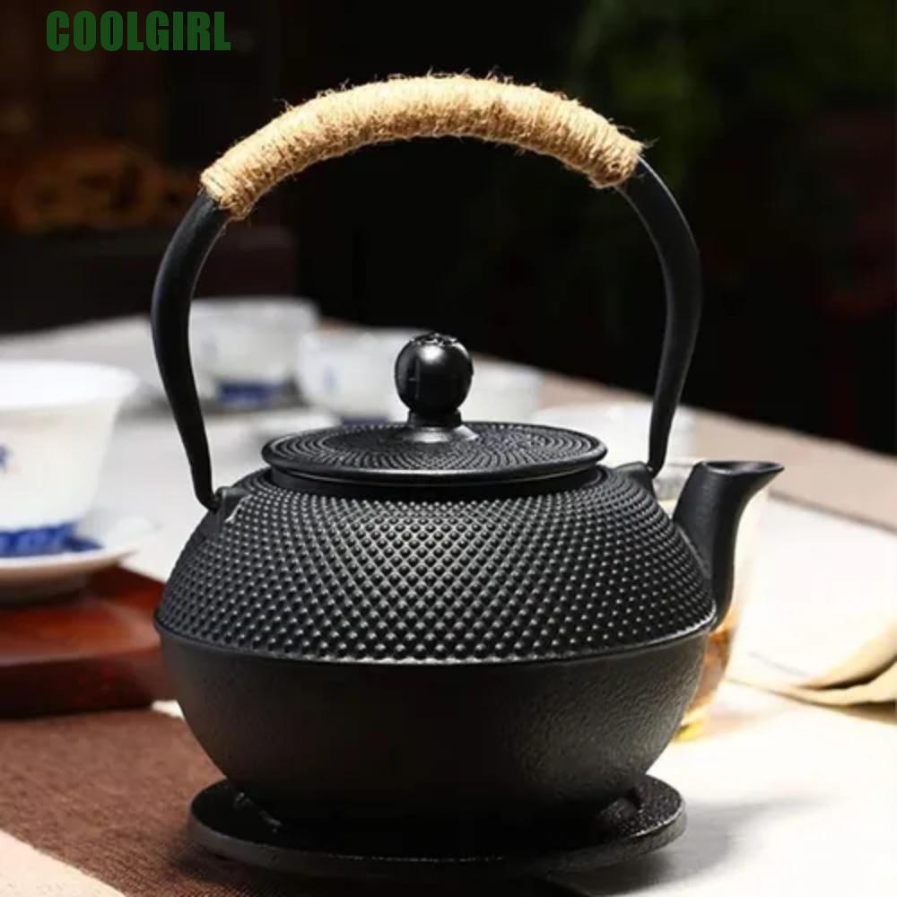 COOLGIRL Cast Iron Pot Teapot, Rope Wrapping Handle Fast Heat ...