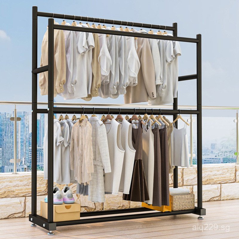 Double Row Clothes Rack Household Floor-standing Multi-use Indoor ...